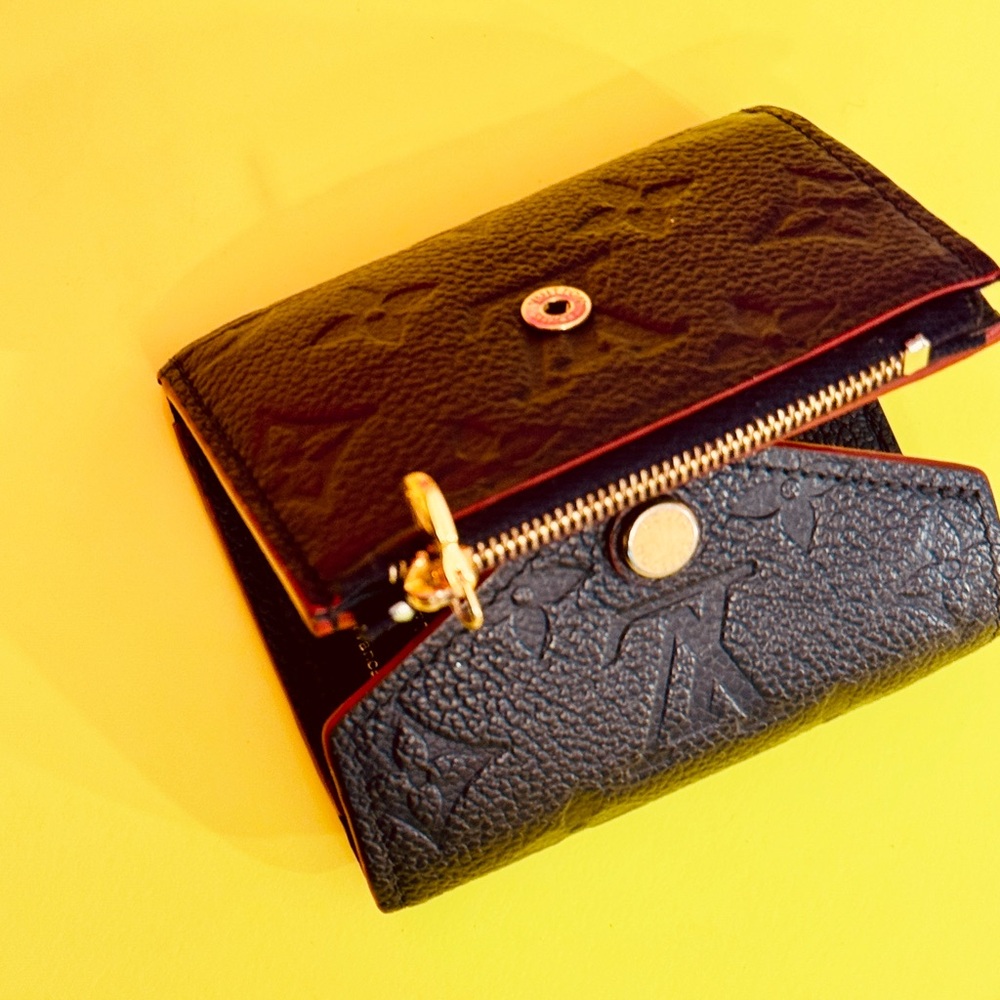 Louis Vuitton Black Embossed Monogram Small Wallet with Red Trim - Picture 14 of 16